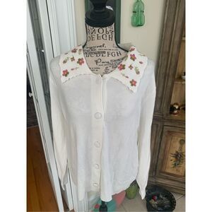 Aaeda White Knit Embroidered Cardigan NWT